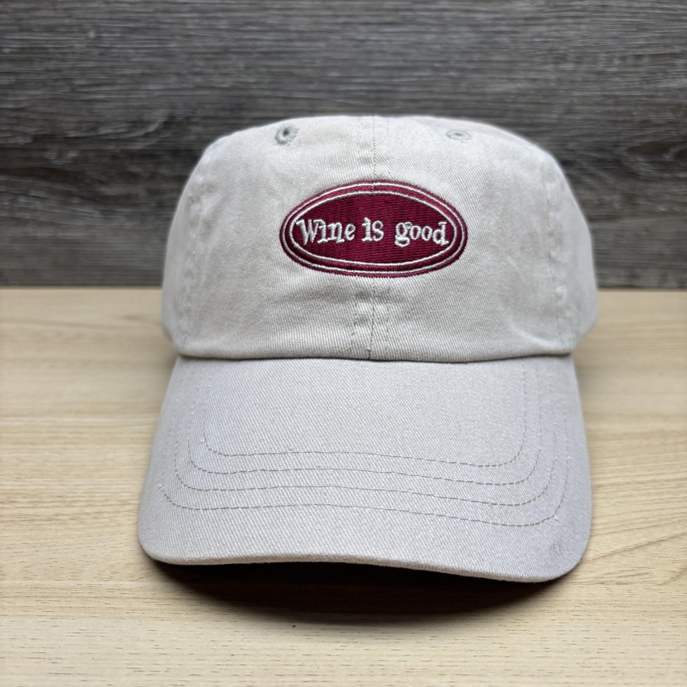 Wine Is Good Hat Cap Strap Back Tan Embroidered Dad Hat Mens Casual Baseball